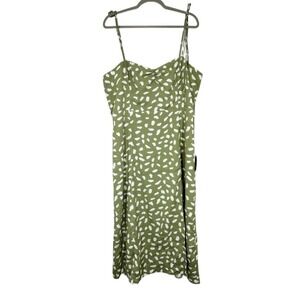 Lulus Green Midi Dress White Speckled Ruched Sweatheart Neckline Spaghetti Strap